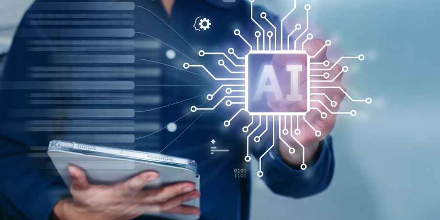 Man selecting an AI button on a digital screen